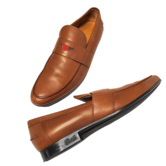 Gucci Leather Web Accent Penny Loafers - Picture 1 of 16